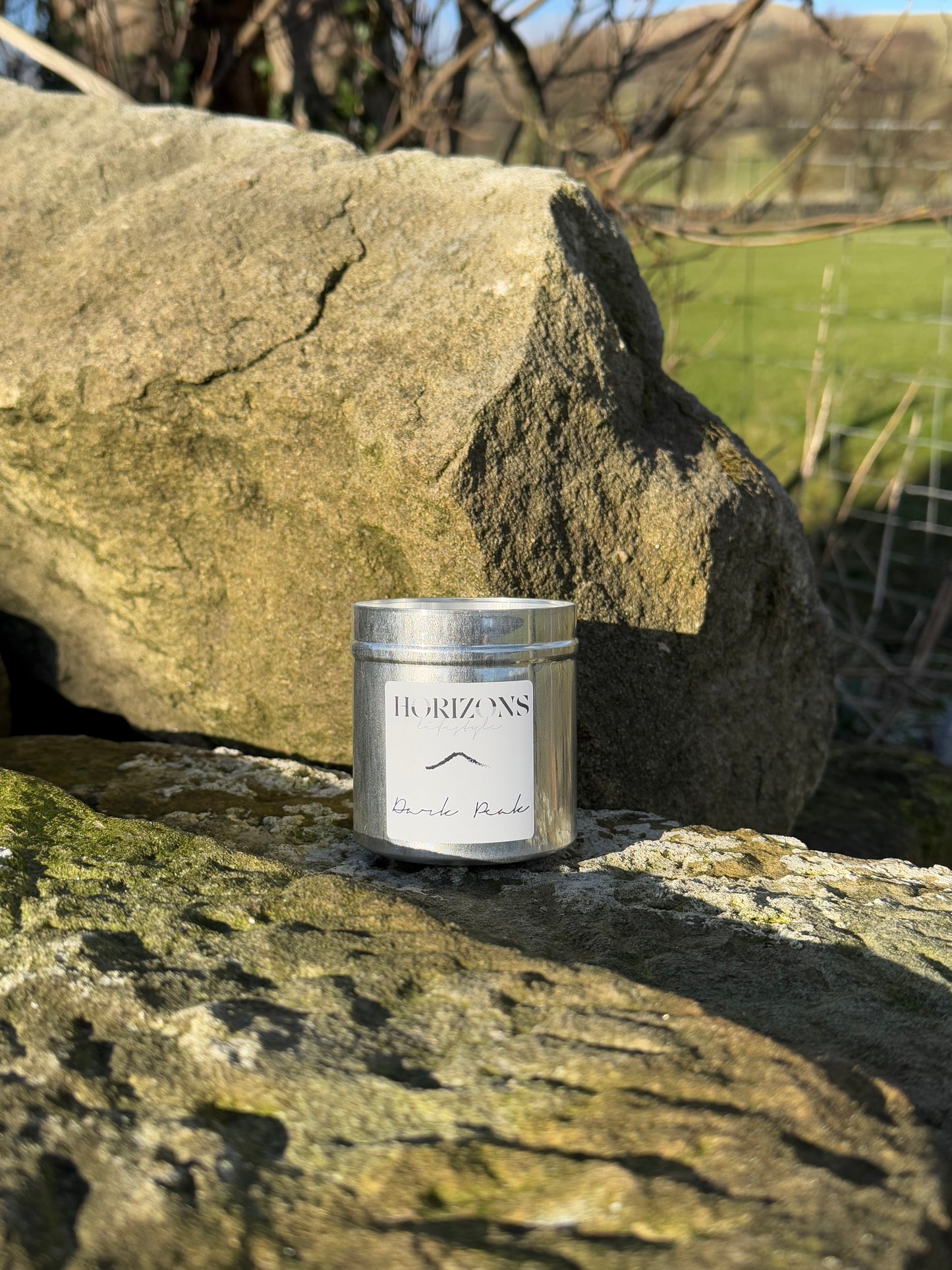 Dark Peak tin candle